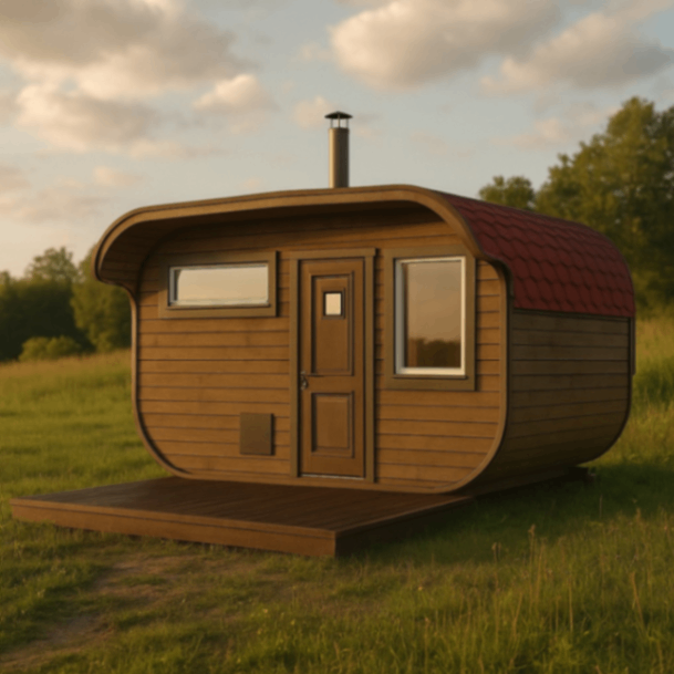 attēls, kurā attēlota koka moduļu māja